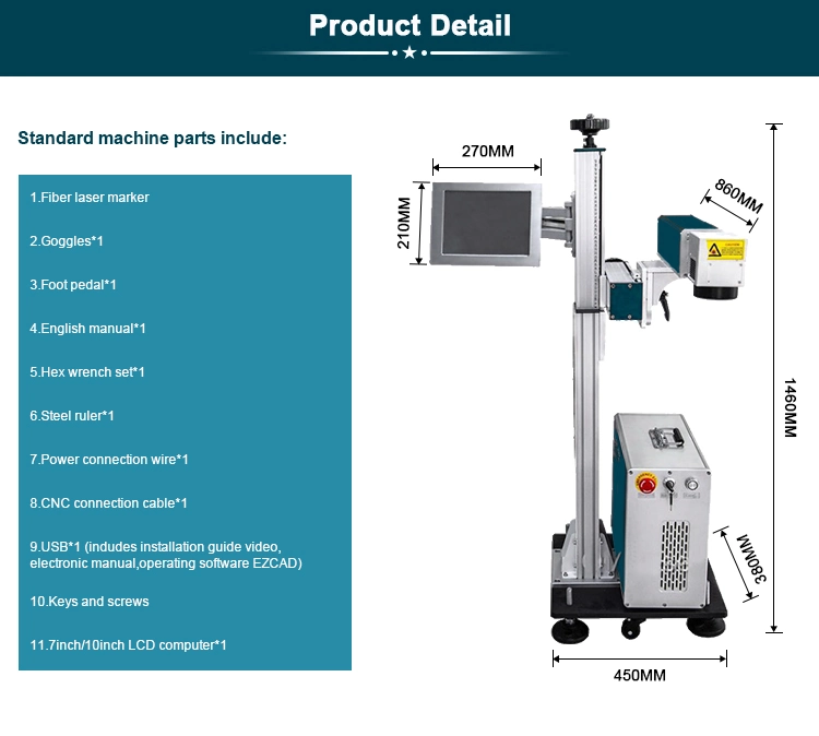 20W 30W Fiber CO2 Flying Laser Marking Machine Laser Marker Marking Printing on Metal Pipes Big Objects