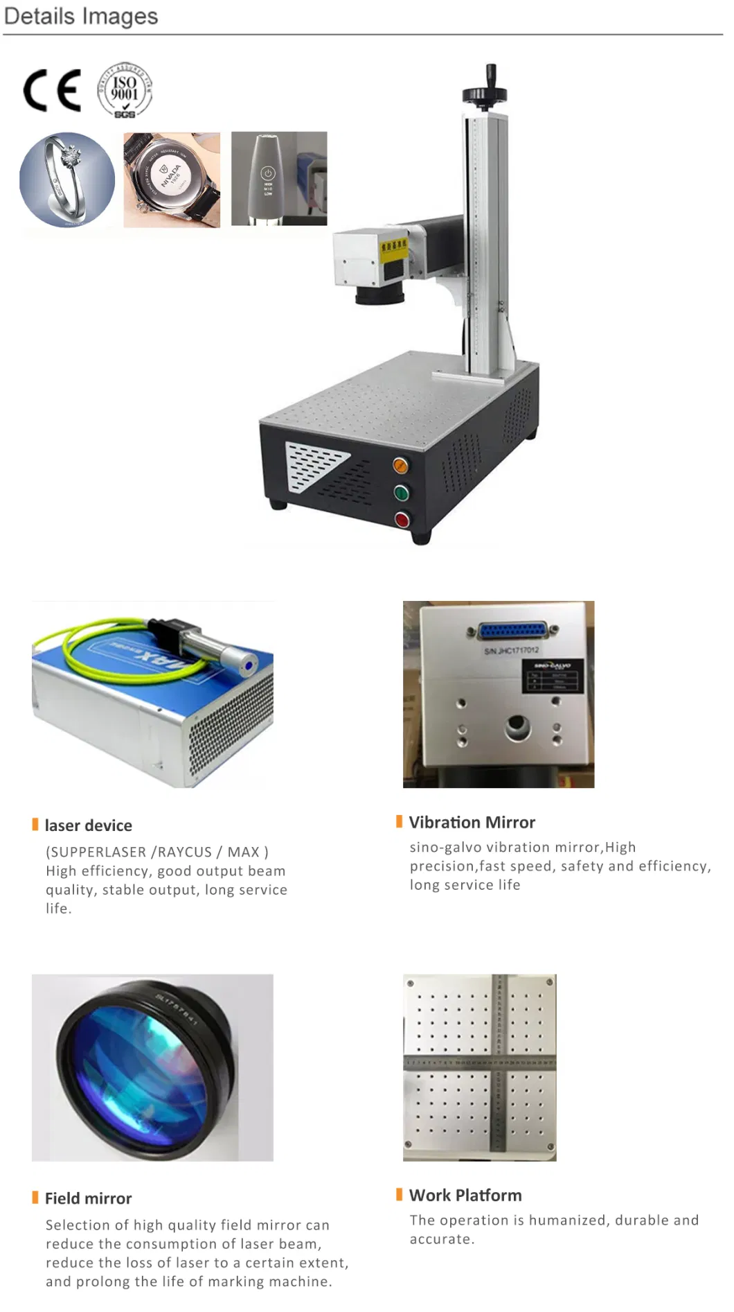 Desk Portable Type 20W 30W 50W 100W Fiber CO2 Laser Marking Machine