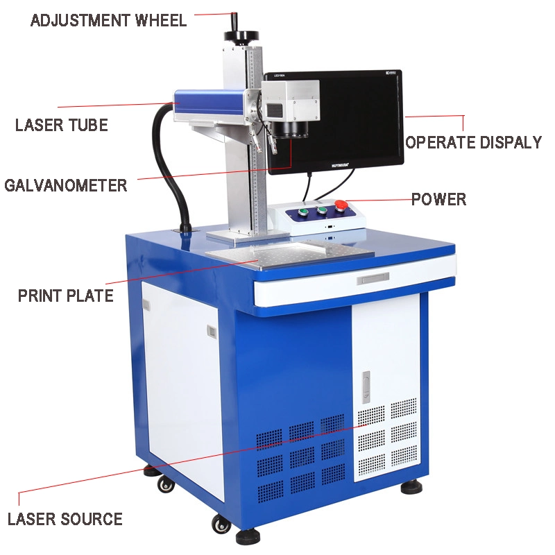 CO2 Static Laser Marking Printer with Raycus Laser Marking System for Wooden, Leather Printing