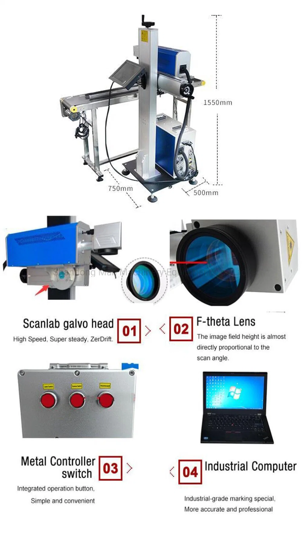 CO2 Fly Laser Marking Machine for Cable with Conveyor Belt