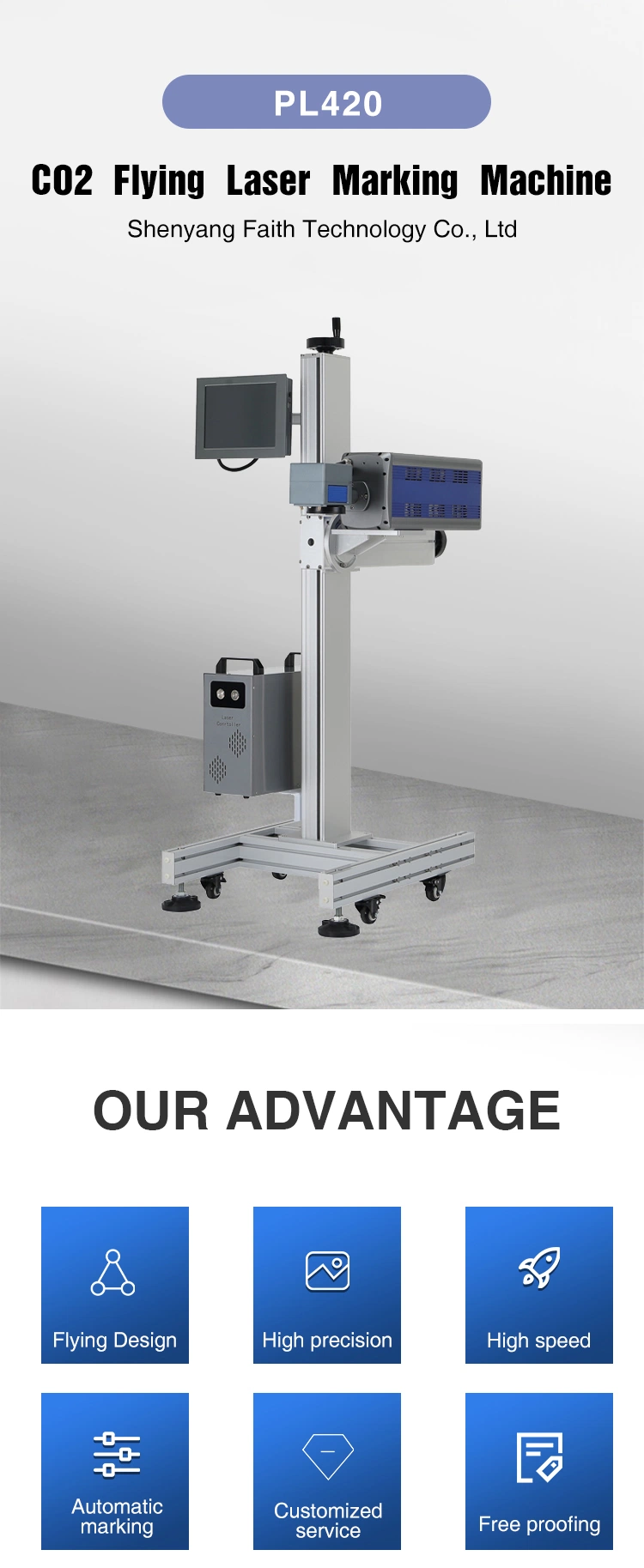 Faith Automatic Operation Flying CO2 Laser Marking Machine for Plastic Glass