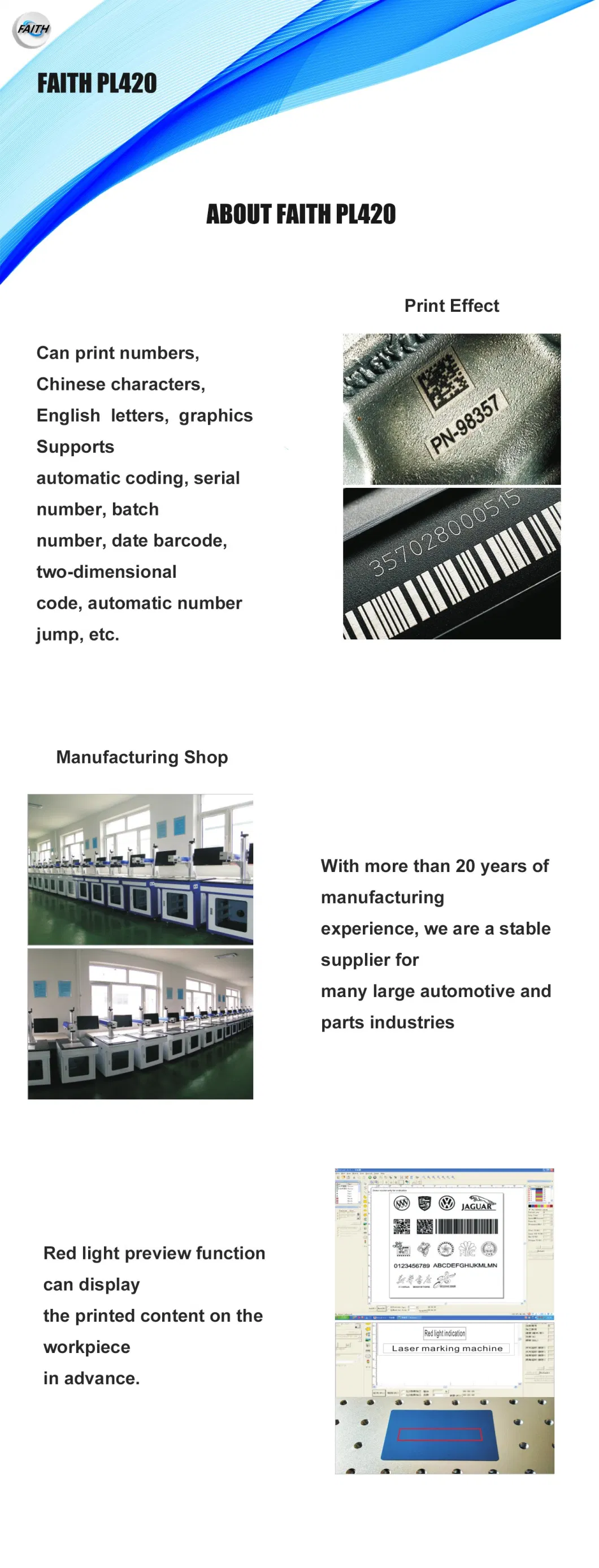 Faith Laser Plastic Cloth Jeans Cable Other Non-Metal Materials CO2 RF Online Flying Laser Marking Machine