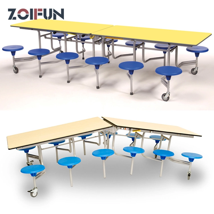 6 8 12 Seating Folding Canteen Table; Plastic Stool MDF Top Mobile School Furniture
