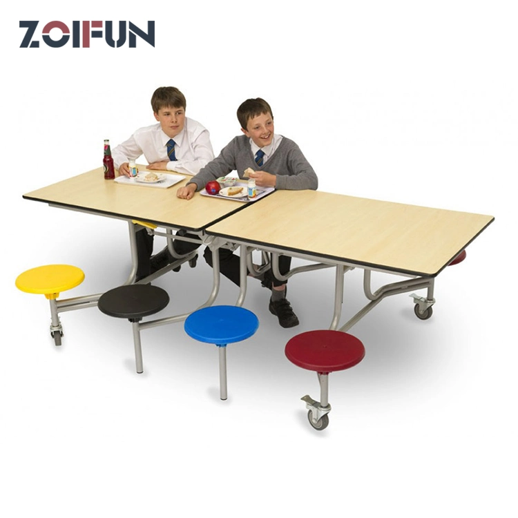 6 8 12 Seating Folding Canteen Table; Plastic Stool MDF Top Mobile School Furniture