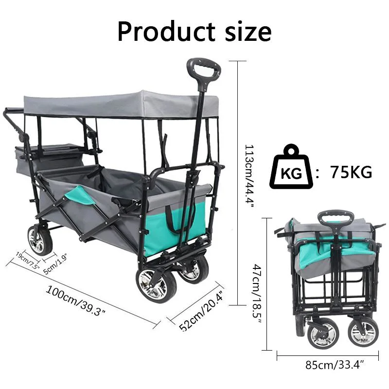 Supermarket Hot Sell Mini Camping Trolley Folding Wagon Carts Foldable Outdoor Utility Wagon with Canopy