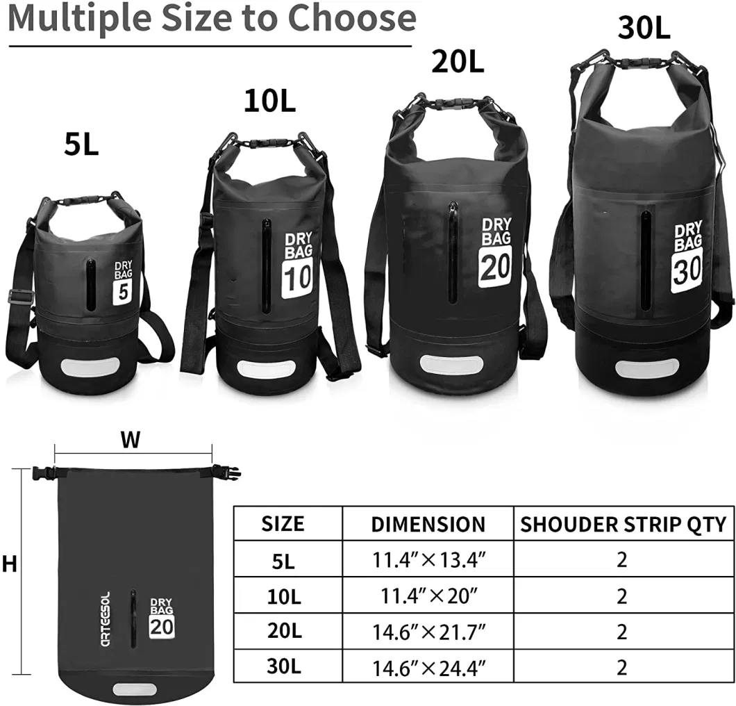 Waterproof 5L/10L/20L/30L Dry Bag Rucksack with Double Shoulder Strap