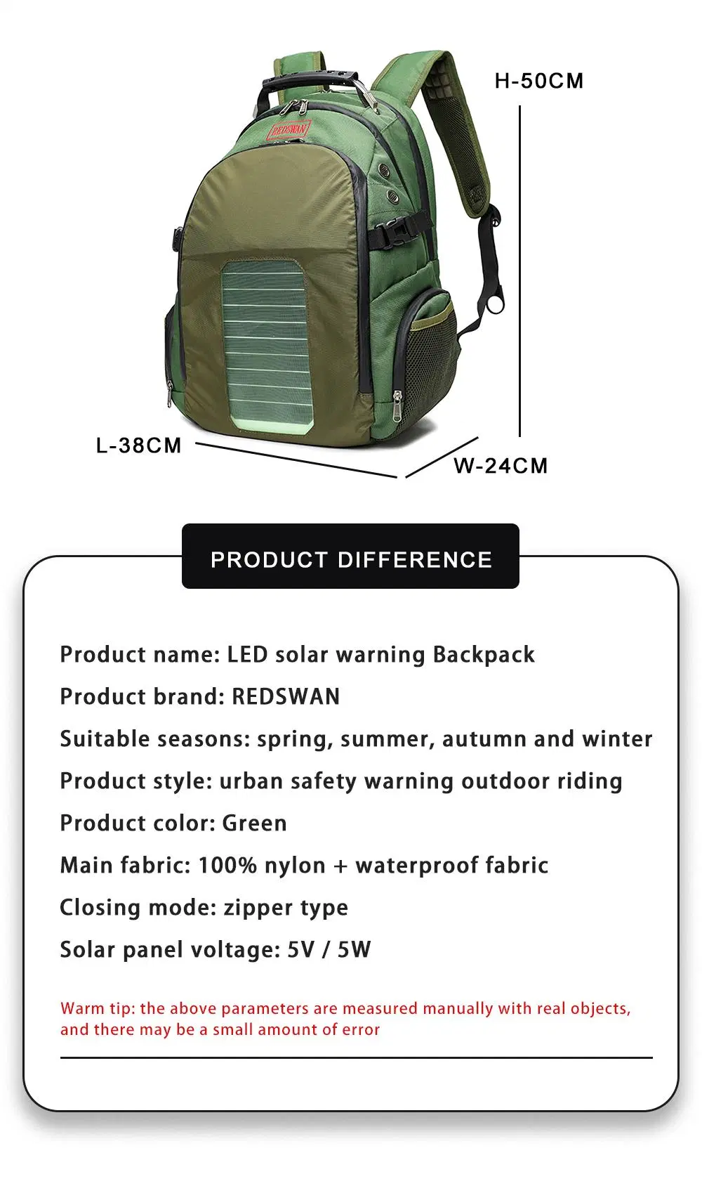 Preferred 5W Solar Backpack with USB Charger Backpack, School Backpack, Voltaic Backpack with LED Light RS-190203-5
