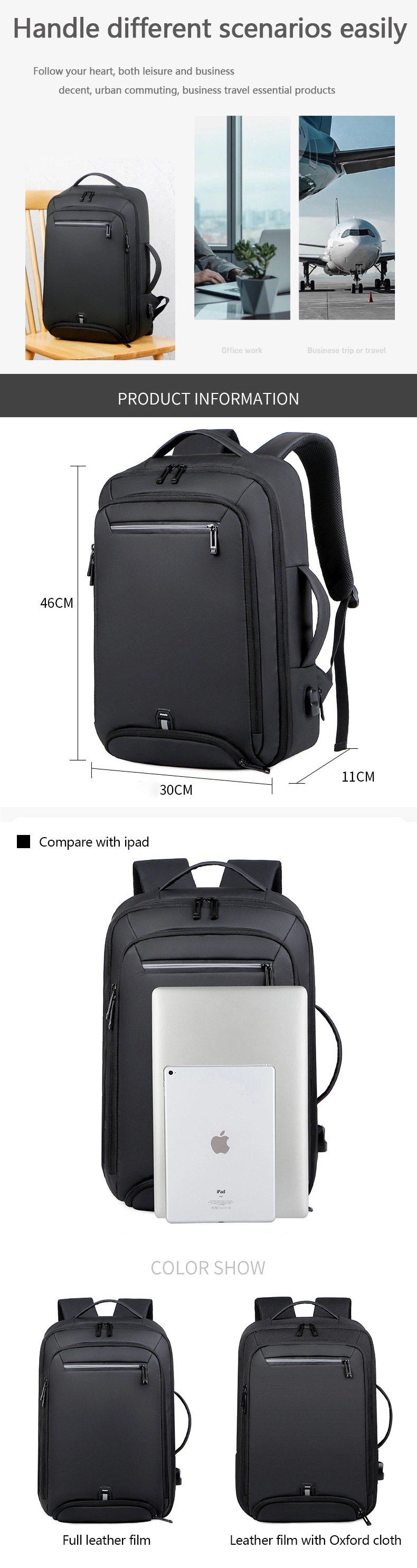 New Men&prime;s Multi-Functional Waterproof Backpack Large Capacity Business Backpack Leisure Travel Bag