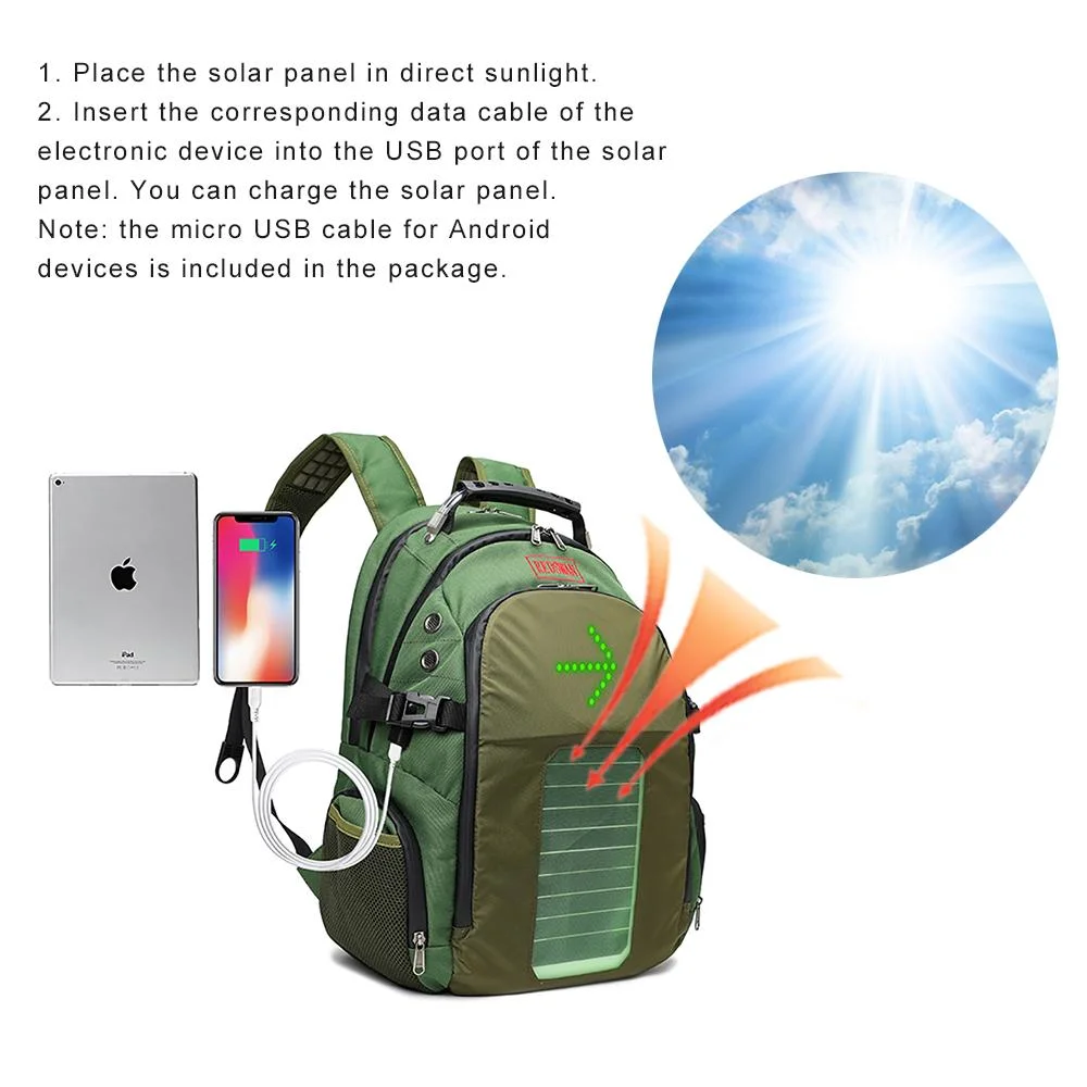 Preferred 5W Solar Backpack with USB Charger Backpack, School Backpack, Voltaic Backpack with LED Light RS-190203-5