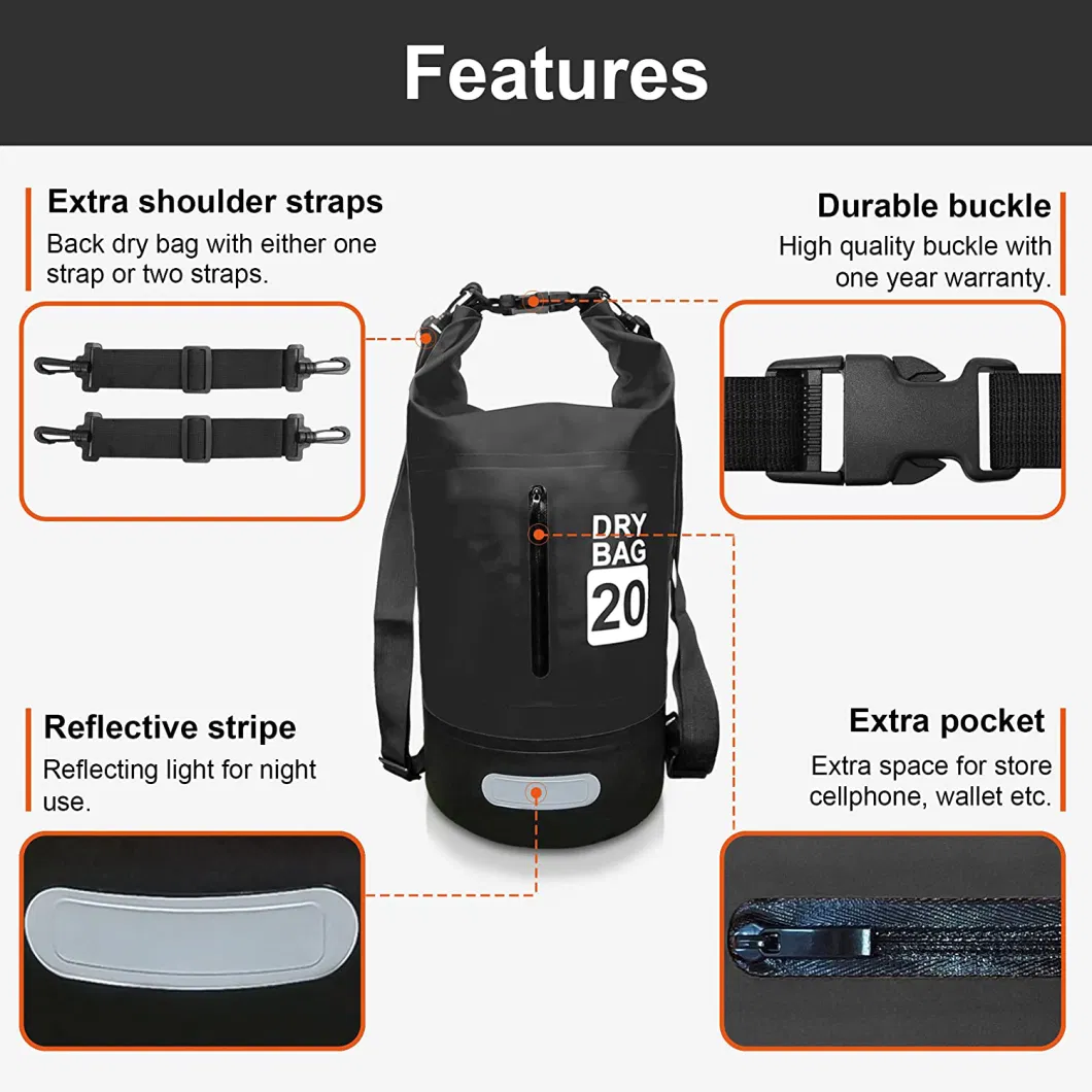 Waterproof 5L/10L/20L/30L Dry Bag Rucksack with Double Shoulder Strap