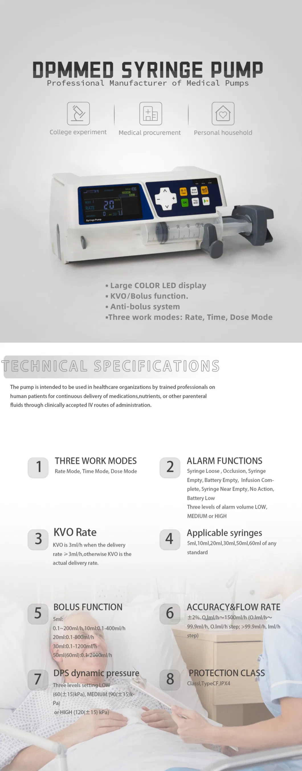 Pump Portable Syringe ICU Instrument Syringe Pump for Hospital Bed