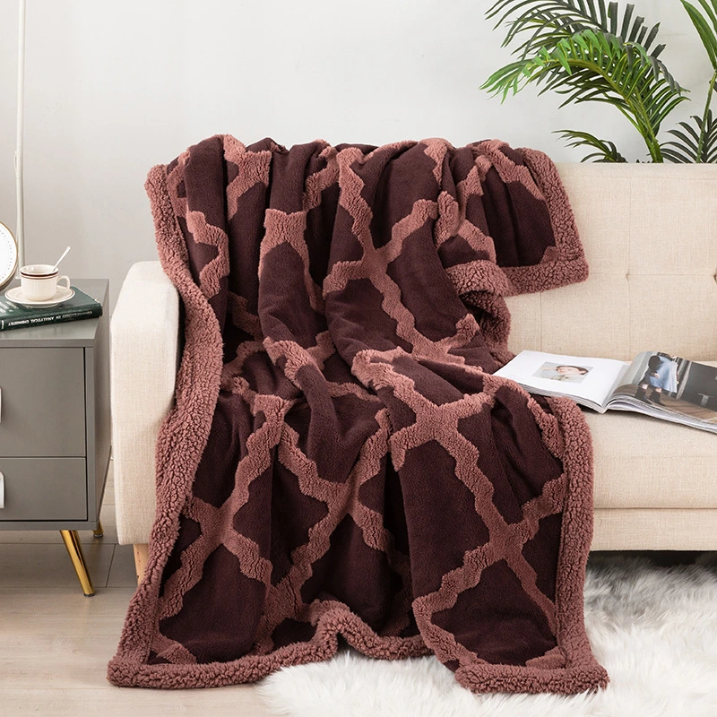 New Diamond-Shaped Jacquard Blanket Spring Thickened Lamb Down Blanket