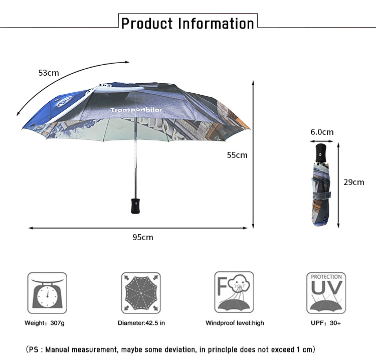 Digital Heat Transfer Volkswagen Car Customized Logo Printing Travel Auto Open and Close Fold Umbrella for Camping