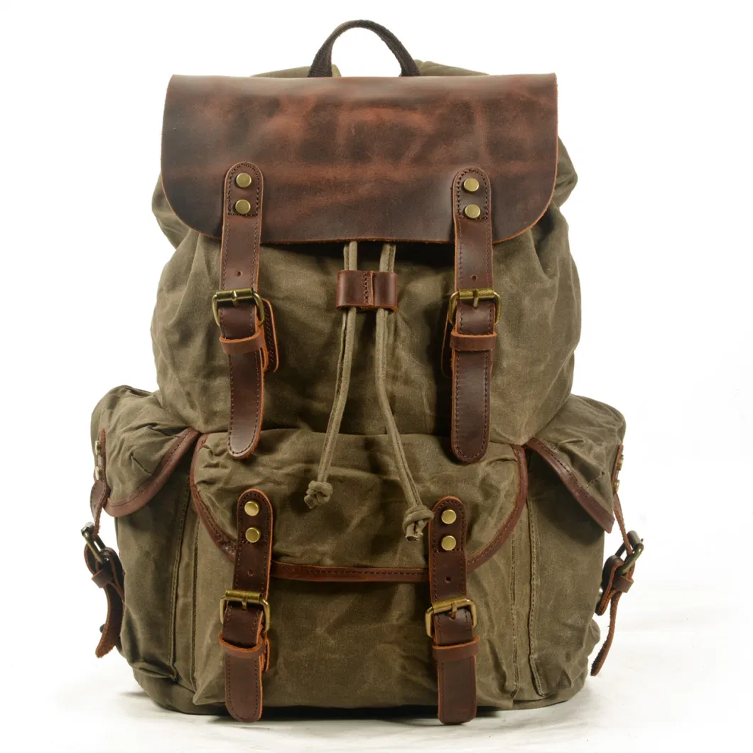 Hot Selling Outdoor Large Capacity Waxed Canvas Waterproof Hiking Travelling Backpack