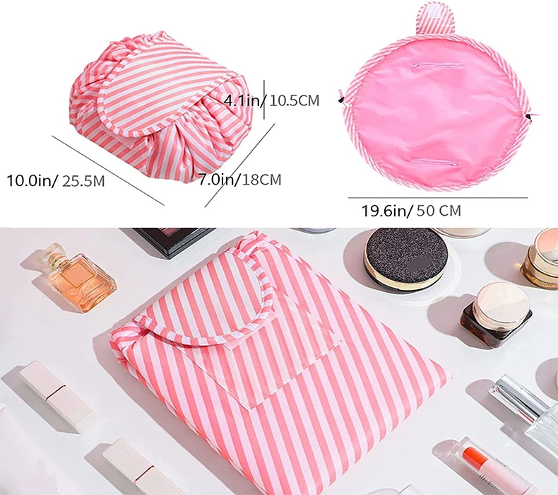 Women Polyester Capacity Lazy Drawstring Travel Makeup Bag for Ladies