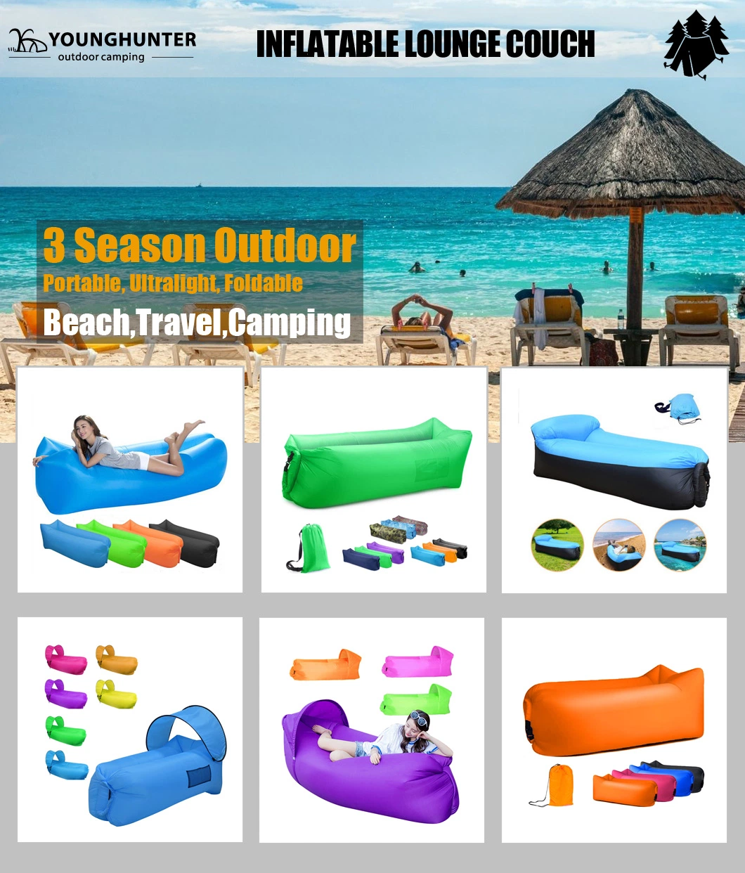 Inflatable Sofa Outdoor Portable Bed Beach Recliner Single Sleeping Bag Lunch Break Air Bed