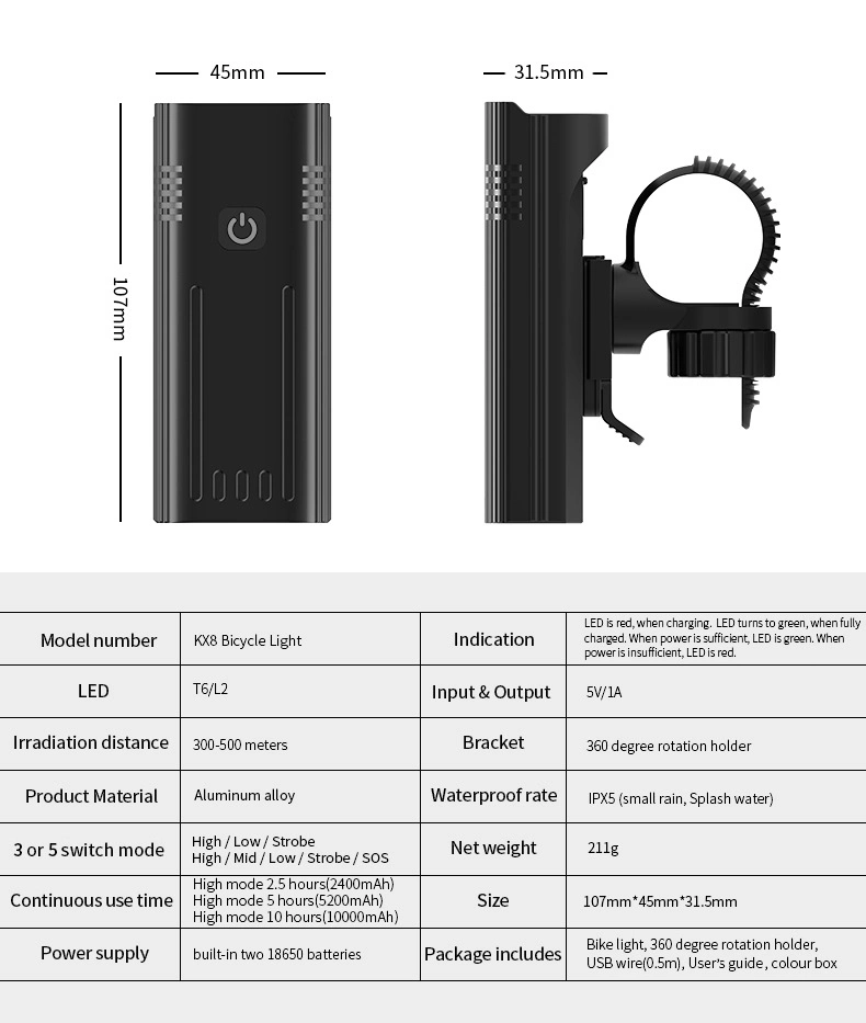 Mountain Bike Light Headlight Rechargeable Strong Torch Cycling Equipment Night Riding Accessories