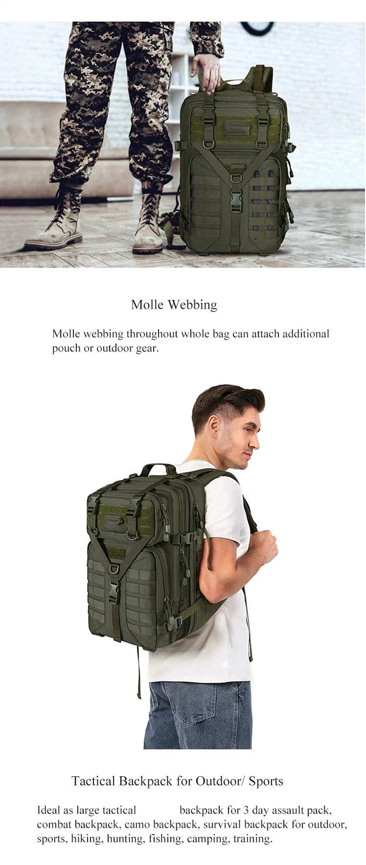 Hiking Backpack Waterproof Oxford Durable Tactical Bag Combat Backpacks