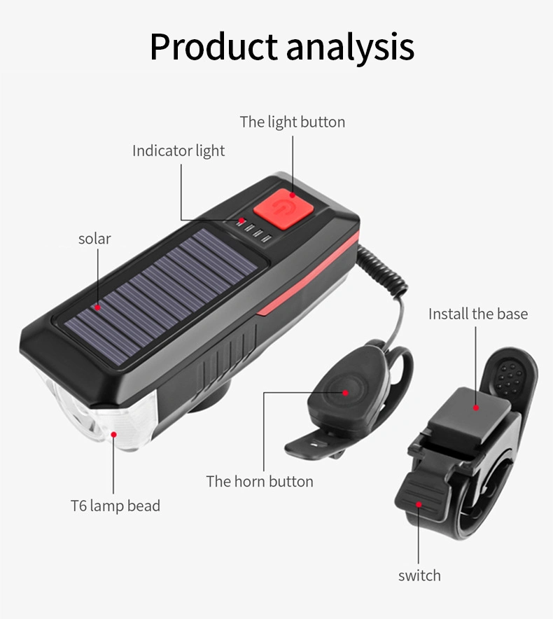 Bicycle USB Rechargeable Speaker Horn Front Light, Outdoor Lamp Solar Bicycle Lights Horn Riding Accessories