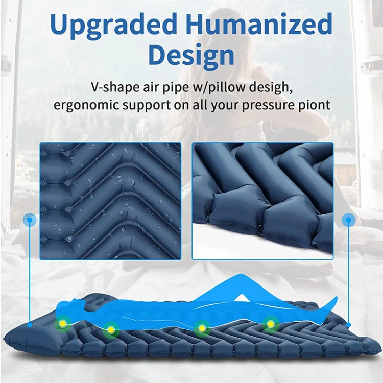 Double Camping Sleeping Pad Upgraded Foot Press Inflatable Camping Pads with Pillow Waterproof Comfy Air Mattresses