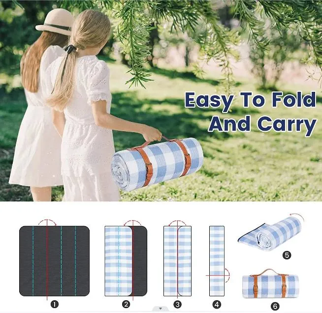 Function Thickened Picnic Blanket Outdoor Camping Moisture-Proof Mat Oxford Leather Strap