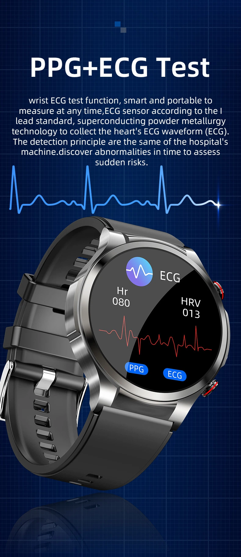 Blood Glucose Monitoring ECG Smart Watch with Temperature Blood Pressure Oxygen Fitness Tracker Health W11