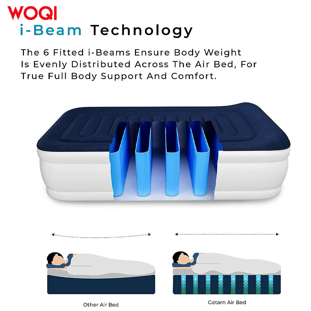 Blue PVC Flocked Fabric Single Person High Air Cushion Bed with Built-in Electric Pump Inflatable Air Cushion Sleeping Pad