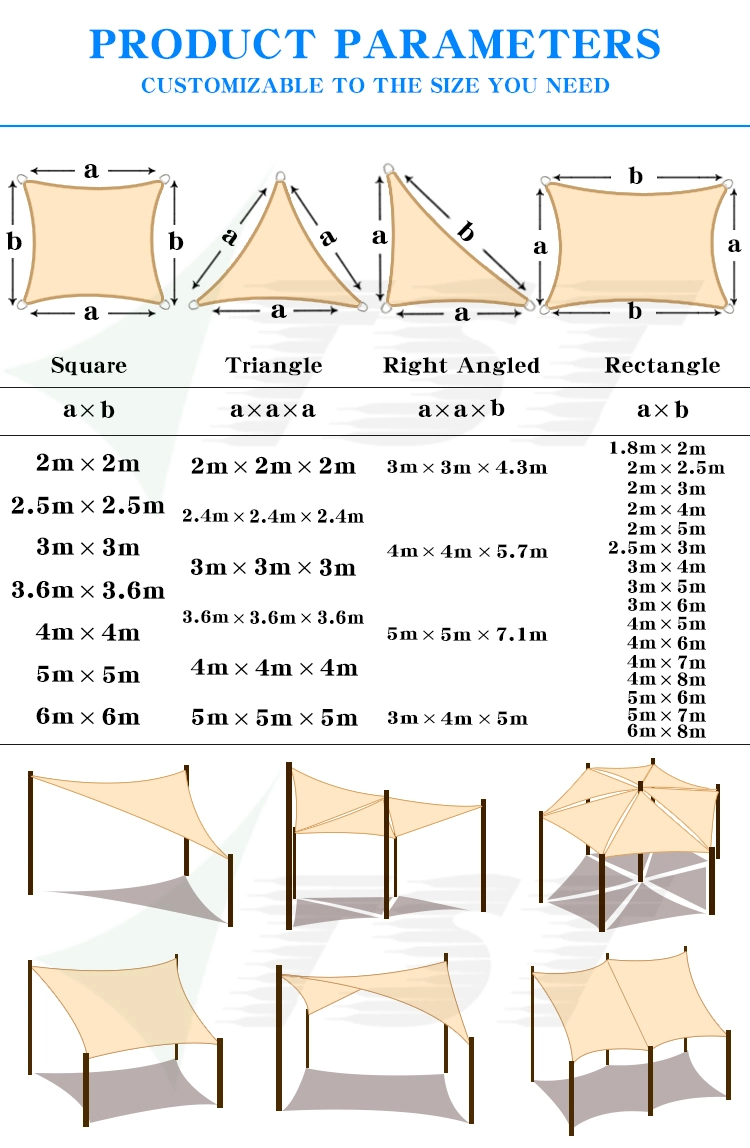 Polyester Triangle Sun Shade Sails for Outdoor Sunshade