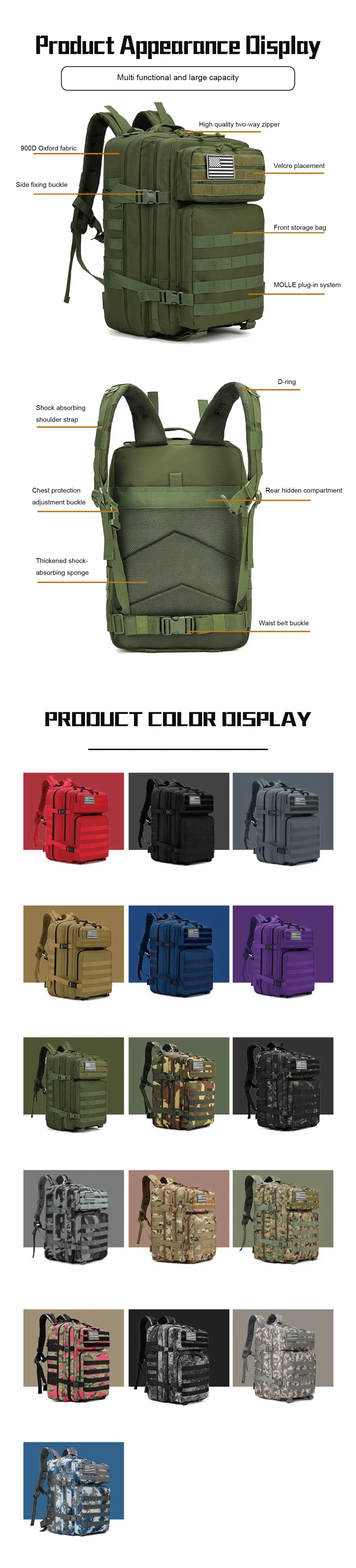 High-Capacity Outdoor Waterproof Sports Camouflage Workout Training Hiking Bags Tactical Backpacks