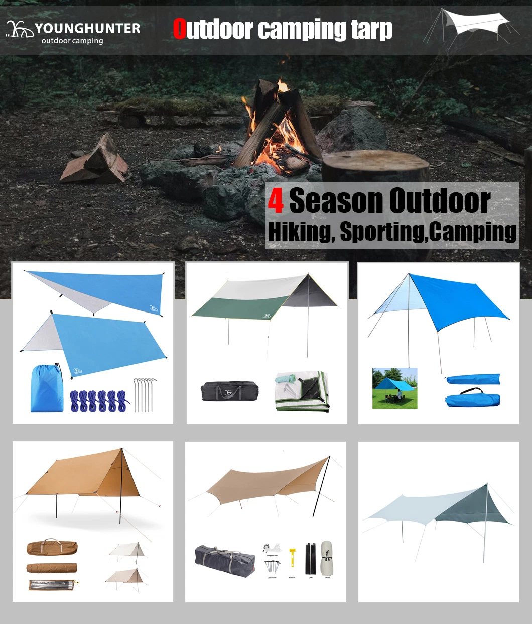 Multi-Functional 4 Season Big Size Rain Outdoor Ultralight Waterproof Sun Camping Shelter Beach Shade Canopy