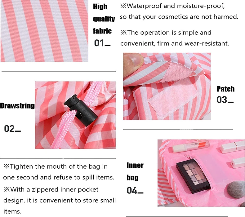 Women Polyester Capacity Lazy Drawstring Travel Makeup Bag for Ladies