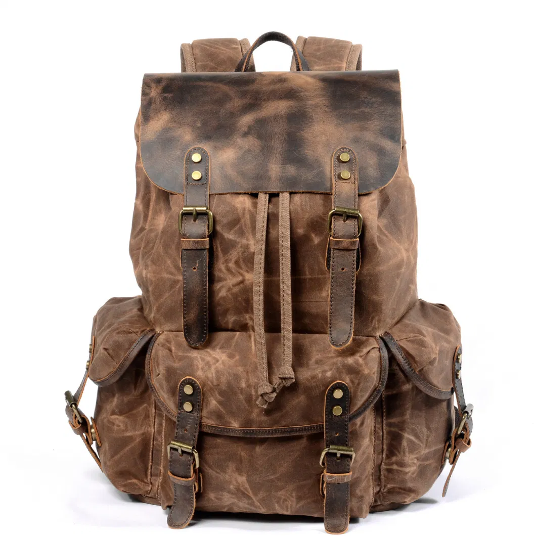 Hot Selling Outdoor Large Capacity Waxed Canvas Waterproof Hiking Travelling Backpack