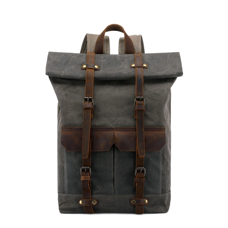 Waterproof Waxed Canvas Sport Outdoor Leather Backpack RS-02262