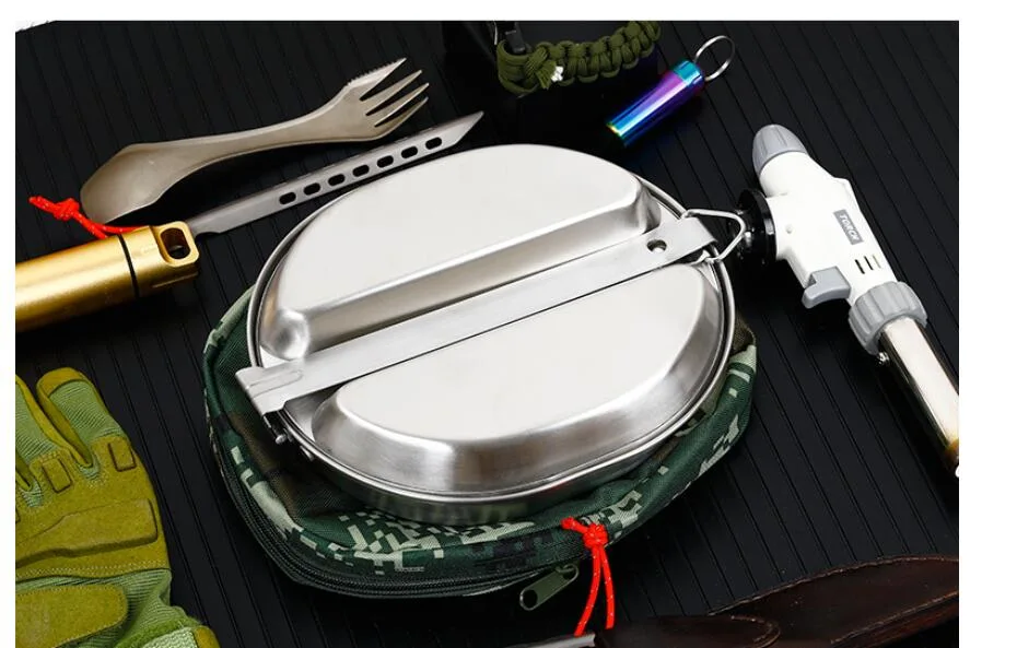 Outdoor Cooking 920ml Picnic Stainless Steel Camping Mess Kit Kitchenware Bento Lunch Box Camping 2 PCS Kit Mess Cookware Lunch Box