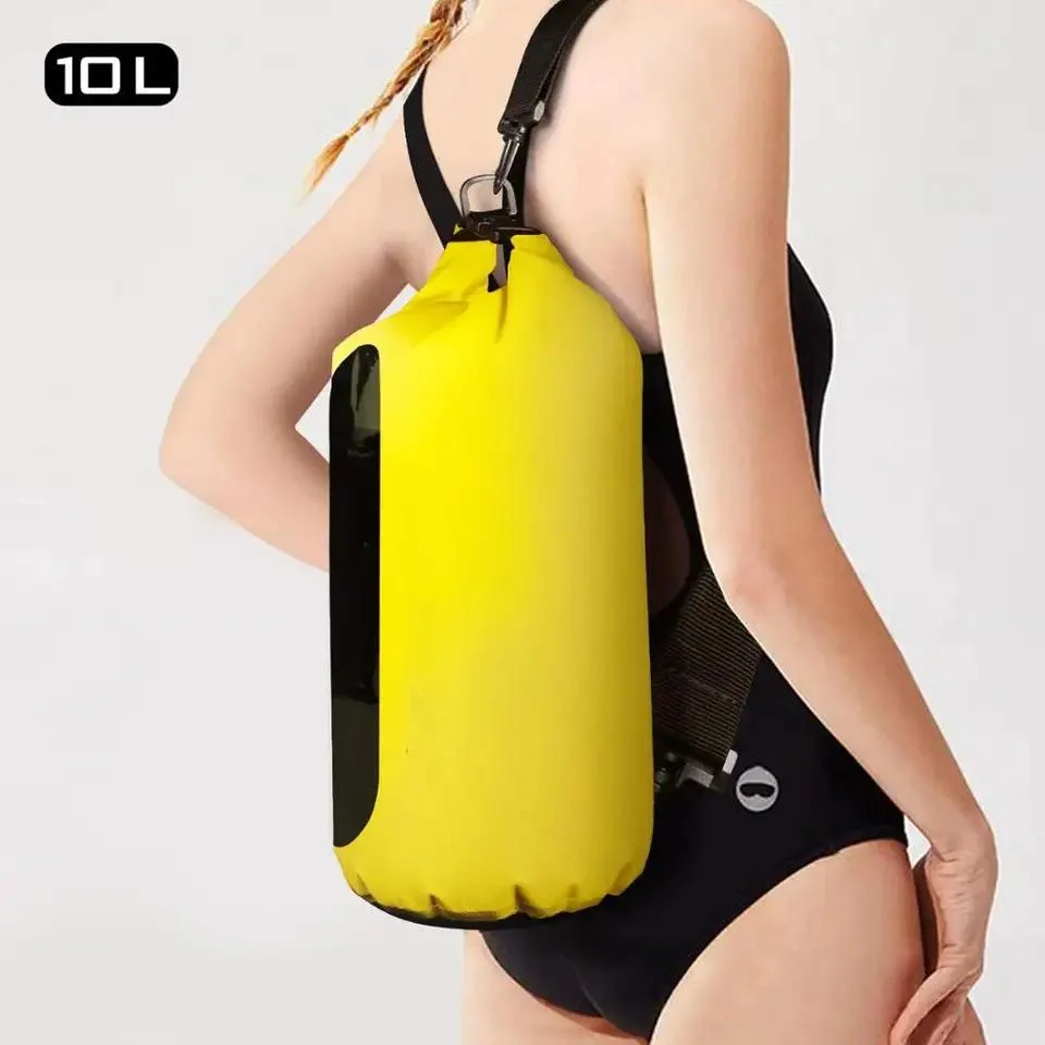 Yellow Customized Waterproof Dry Bag Boating Roll Top Backpack with Transparemt Window