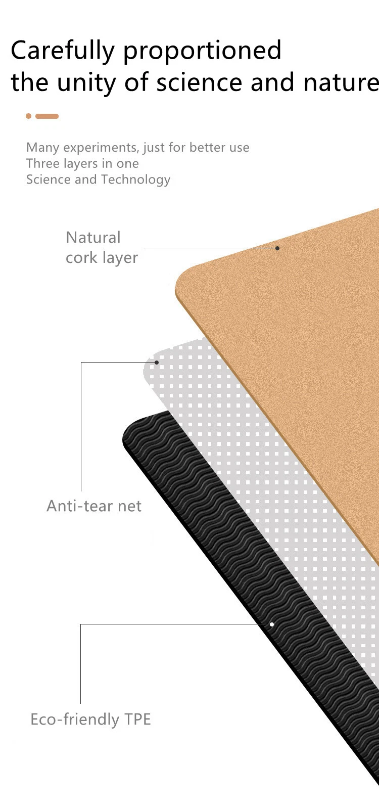 Custom Abrasion Resistant Harmless Natural Anti-Slip Eco-Friendly Cork Yoga Mat