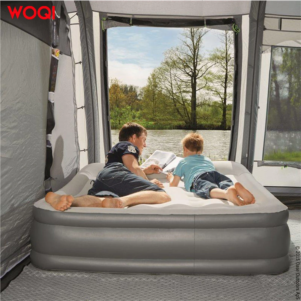 Single Person Flocking Fabric PVC Inflatable Bed with Built-in Electric Air Pump