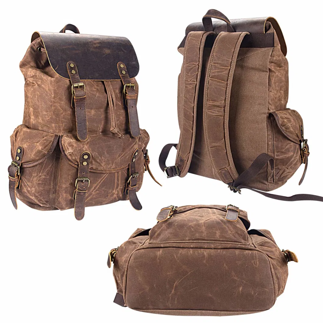 Hot Selling Outdoor Large Capacity Waxed Canvas Waterproof Hiking Travelling Backpack