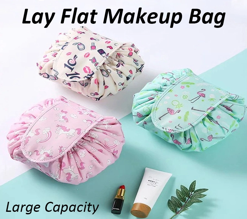Women Polyester Capacity Lazy Drawstring Travel Makeup Bag for Ladies