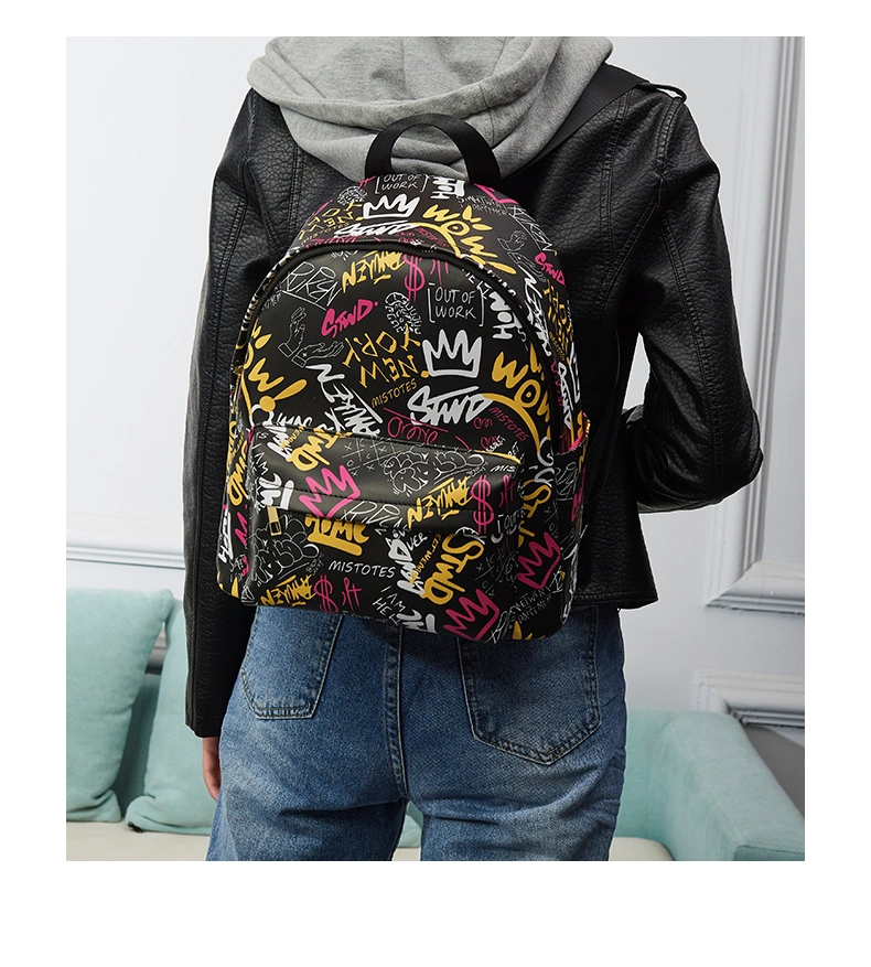 Women Handbag Water Resistant Backpack Outdoor Travel Backpacks Unisex School College Students Fashion PU Leather Printing Backpack