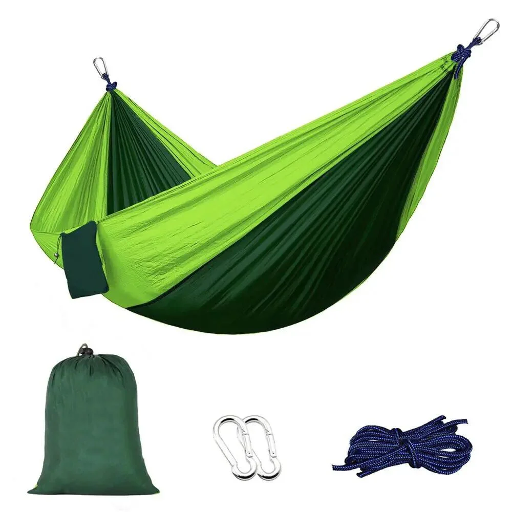 Garden Patio 2 Person Outdoor Portable Lightweight 210t Nylon Double Hammock Swing Chair Bed Parachute Mosquito Net Hanging Camping Hammock