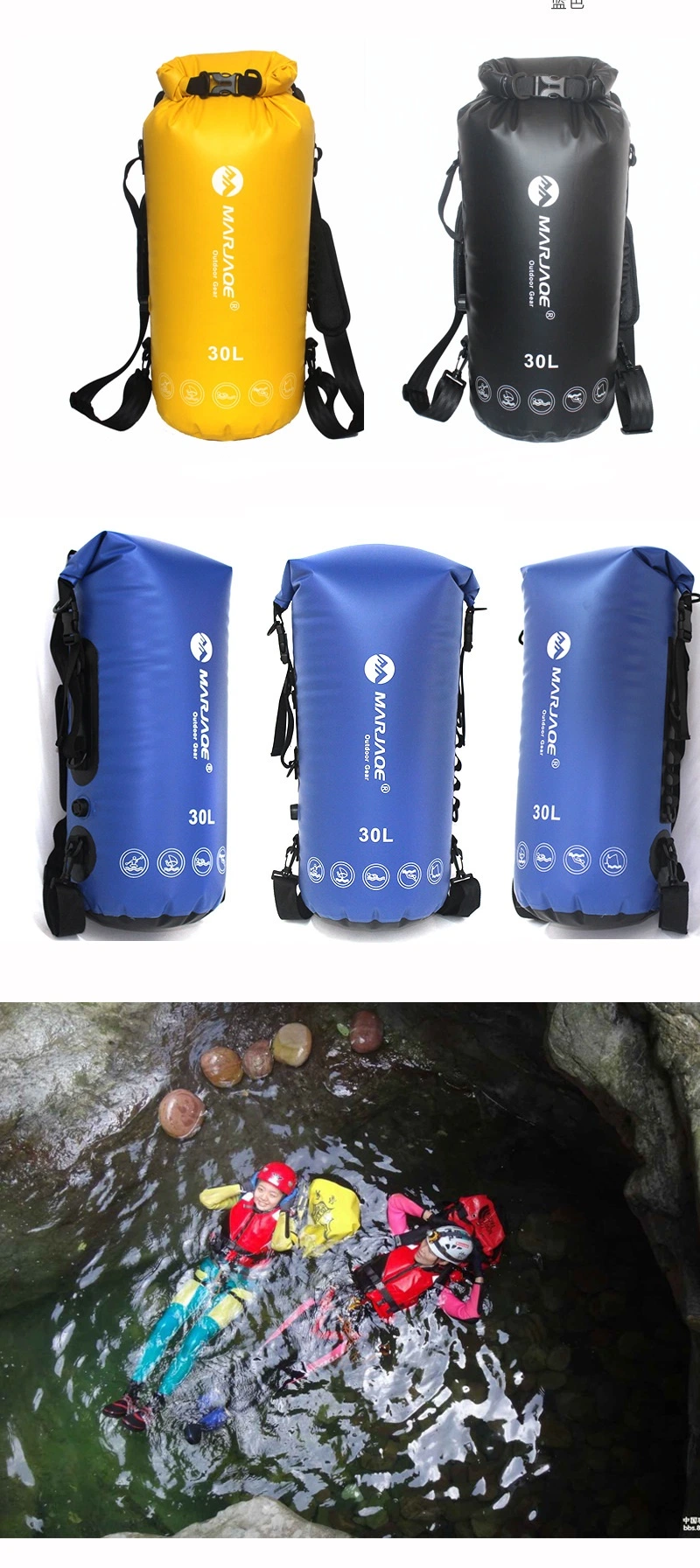 30L Roll Top Stuff Sack Waterproof Dry Bag Backpack for Men Women