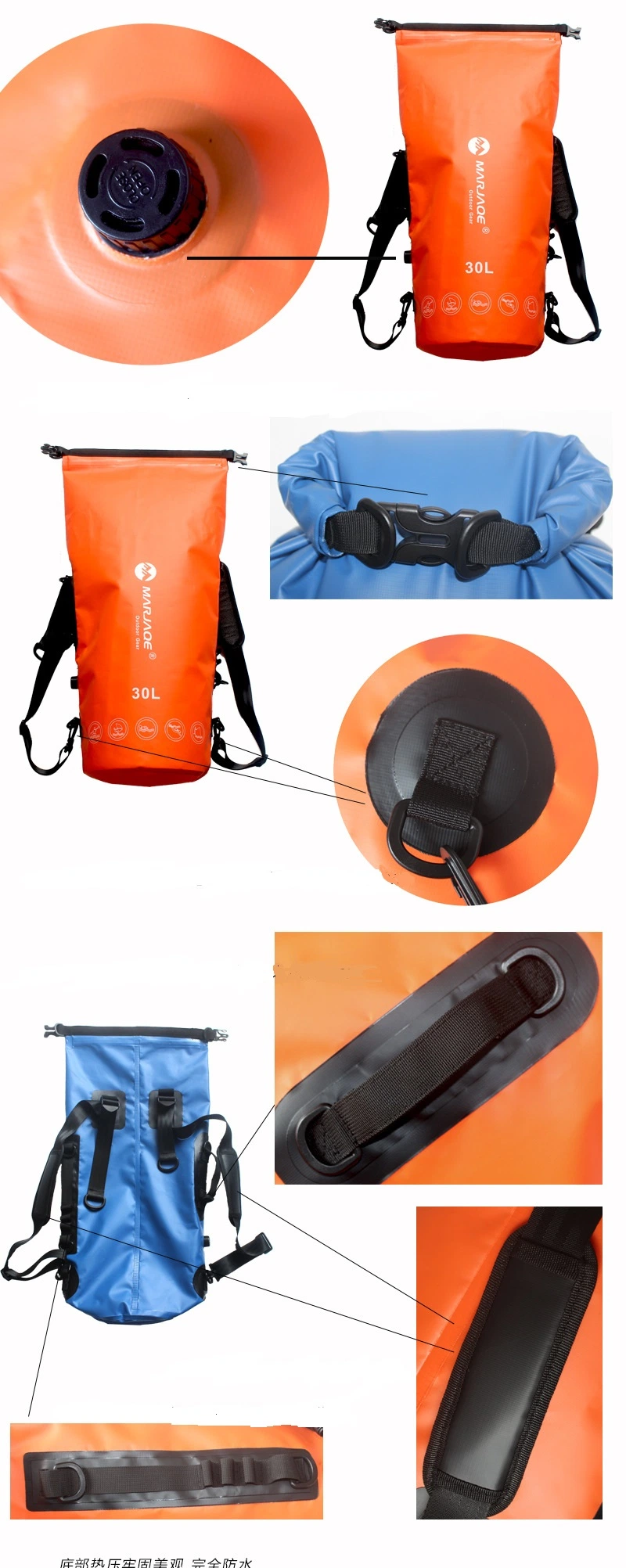 30L Roll Top Stuff Sack Waterproof Dry Bag Backpack for Men Women