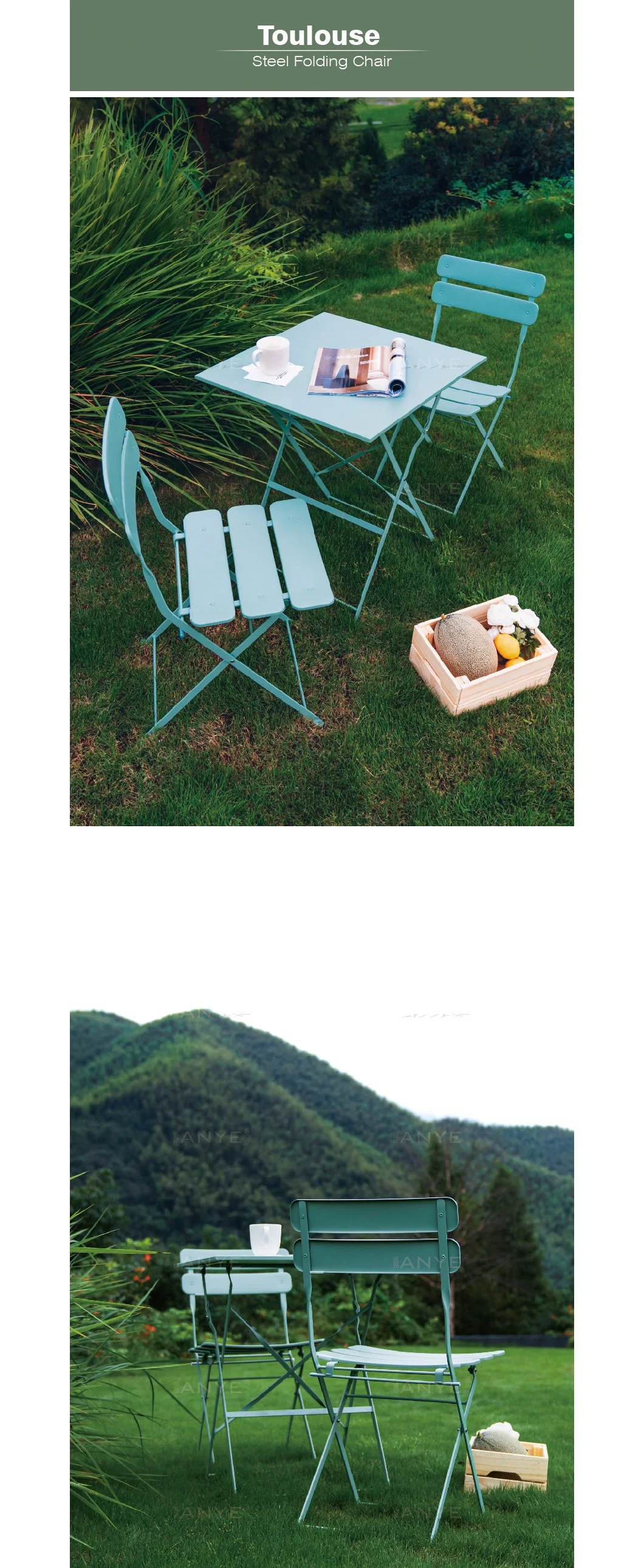 Metal Rust Resistant Outdoor Folding Garden Furniture Patio Backyard Bistro Coffee Chair