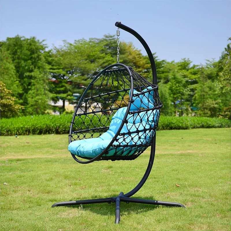 Modern Foldable Egg Shape Outdoor Furniture Garden Wicker Rattan Hanging Patio Indoor Egg Swing Chair with Stand