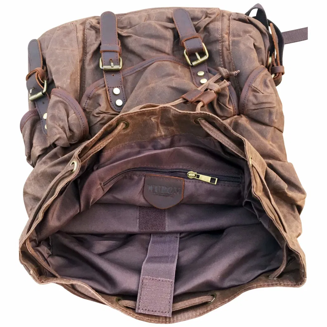 Hot Selling Outdoor Large Capacity Waxed Canvas Waterproof Hiking Travelling Backpack