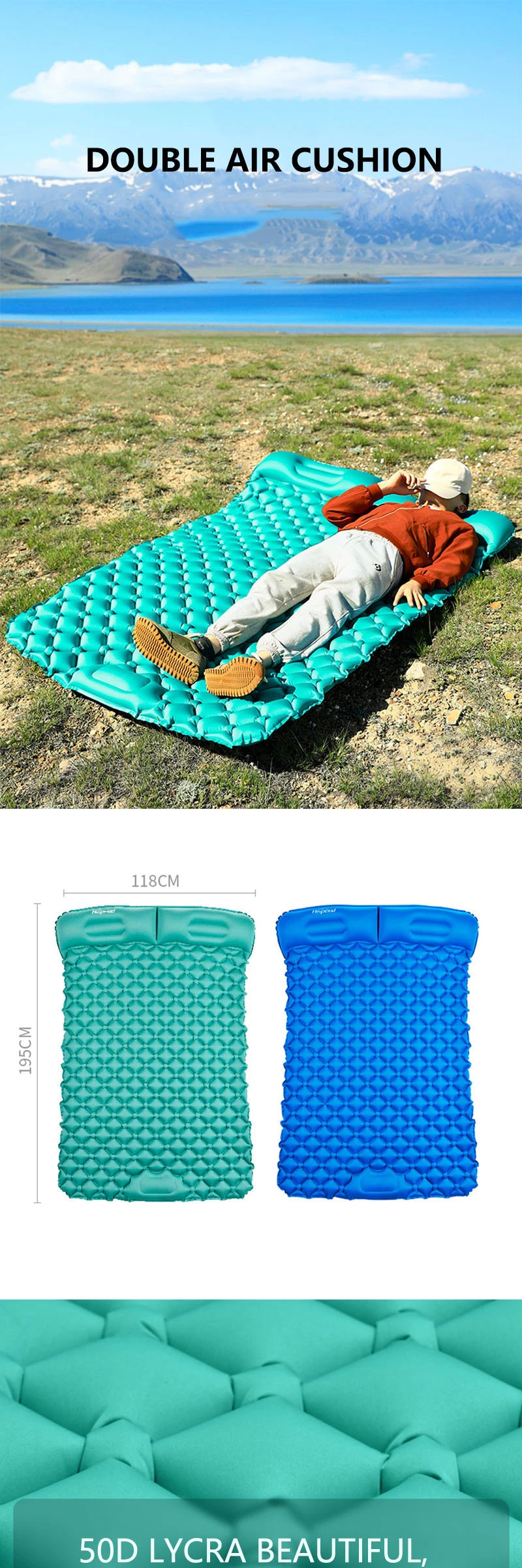 Hot Sale Inflatable Ultralight Double Size Air Sleeping Pad Camping Mat Self-Inflating Sleeping Pad for Camping with Pillow