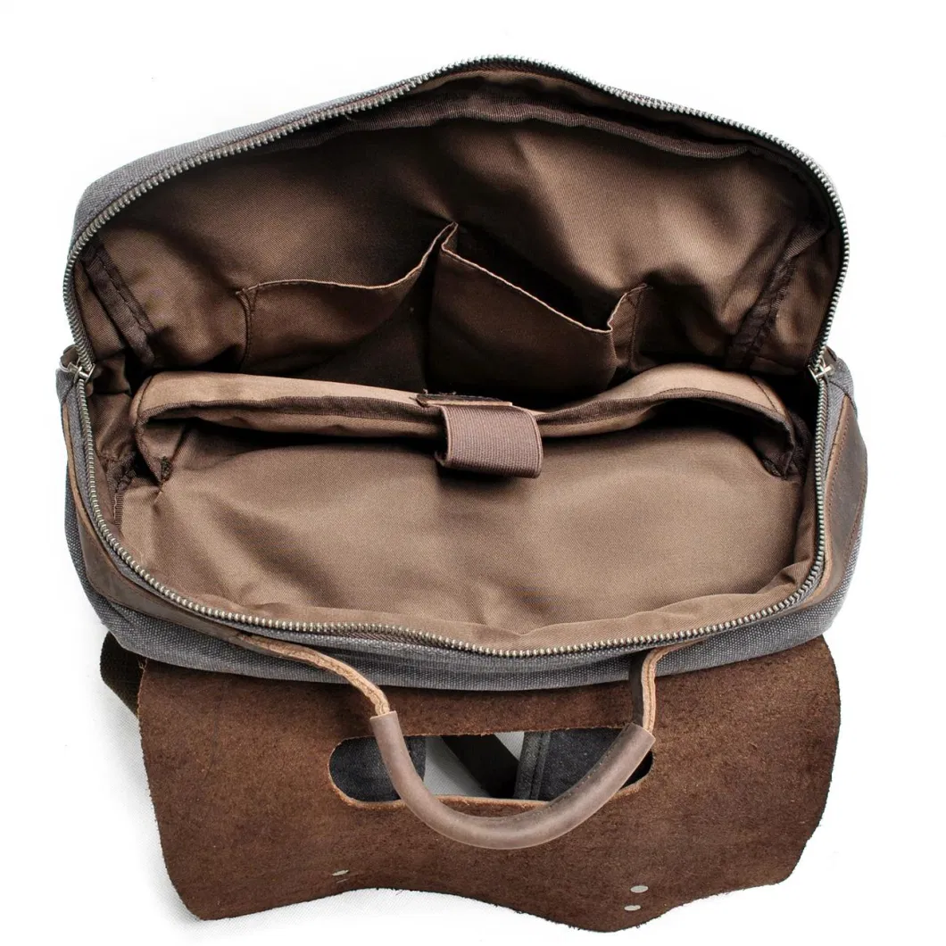Design Canvas Day Pack Waxed Leather Outdoor Men Shoulder Backpack (RS-8064K-1)