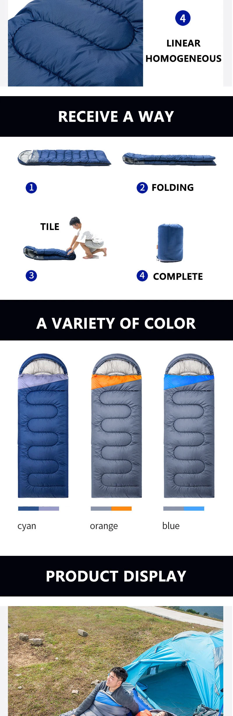 Hot Sales Envelope Sleeping Bag Portable Winter Outdoor Adults Compact Camping Double Hiking Sleeping Bag