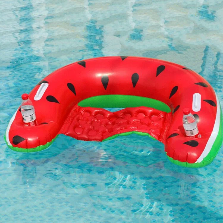 Foldable Portable Durable PVC Inflatable Blow up Watermelon Pool Float Air Mattress with Can Holder and Handle for Summer Pool